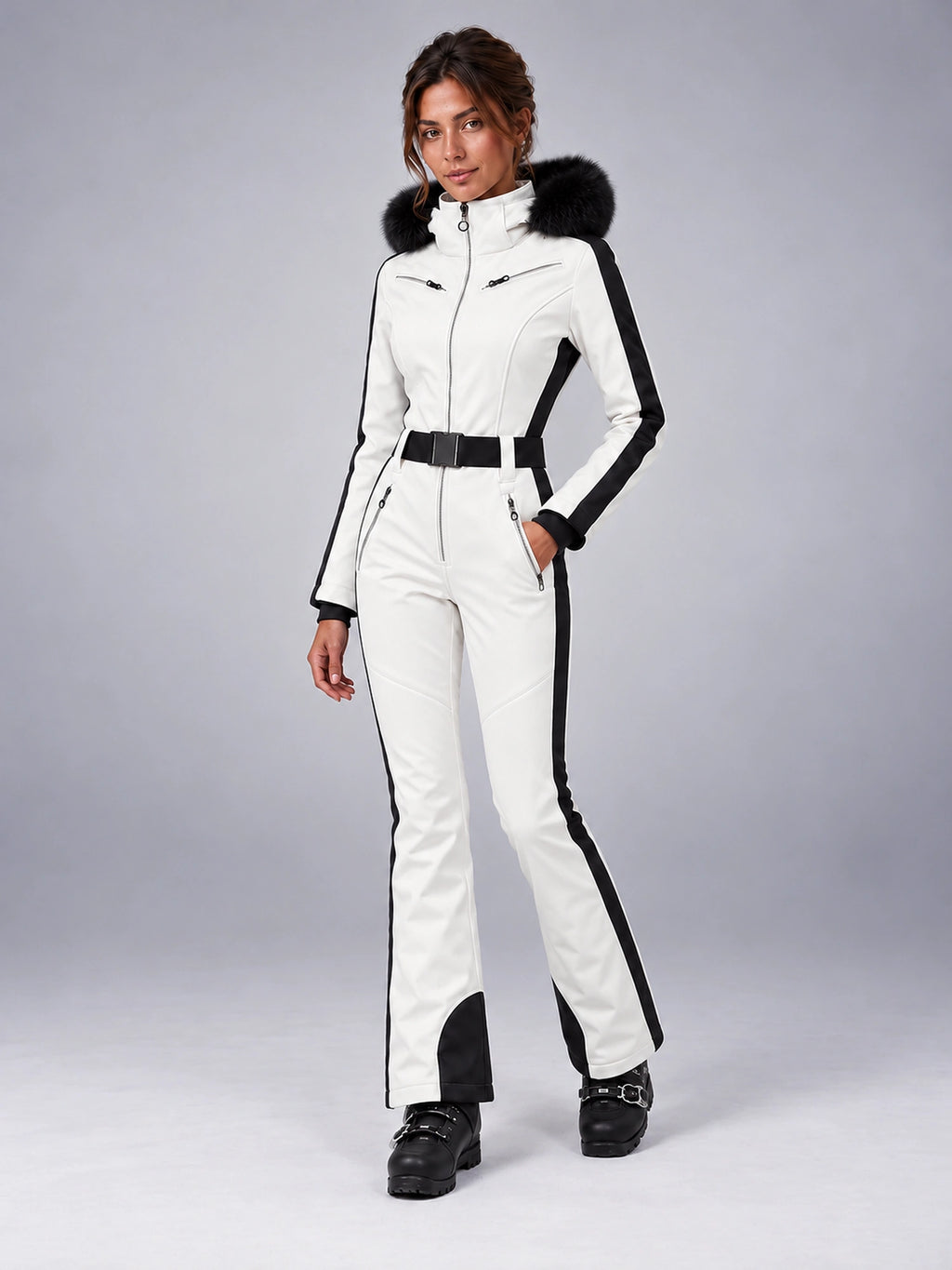 Women's One-Piece Ski Suit – Snowboard Jumpsuit in White/Black — alternate view