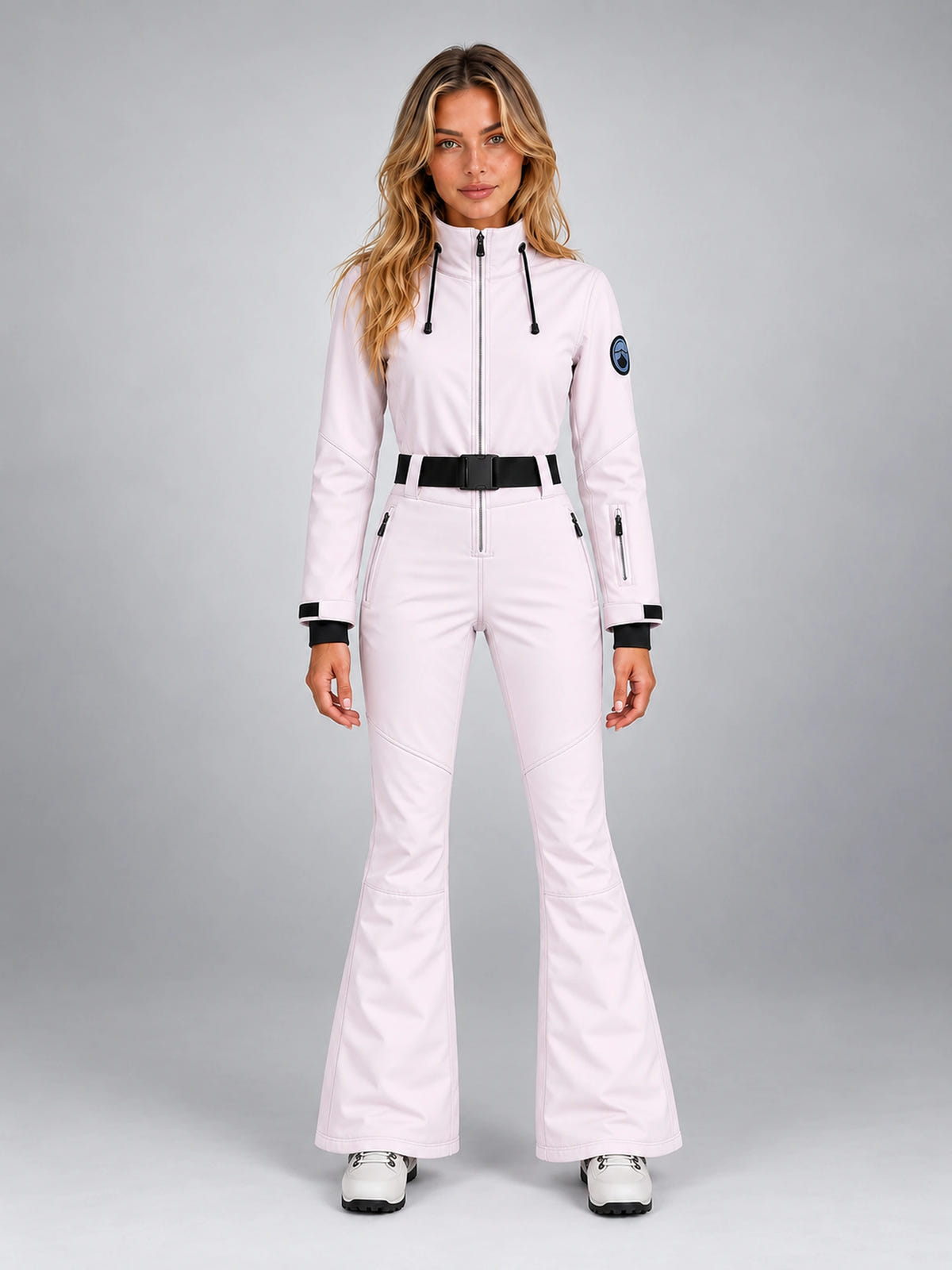 Women's One-Piece Ski Suit – Snowboard Jumpsuit in Pale Pink — front view