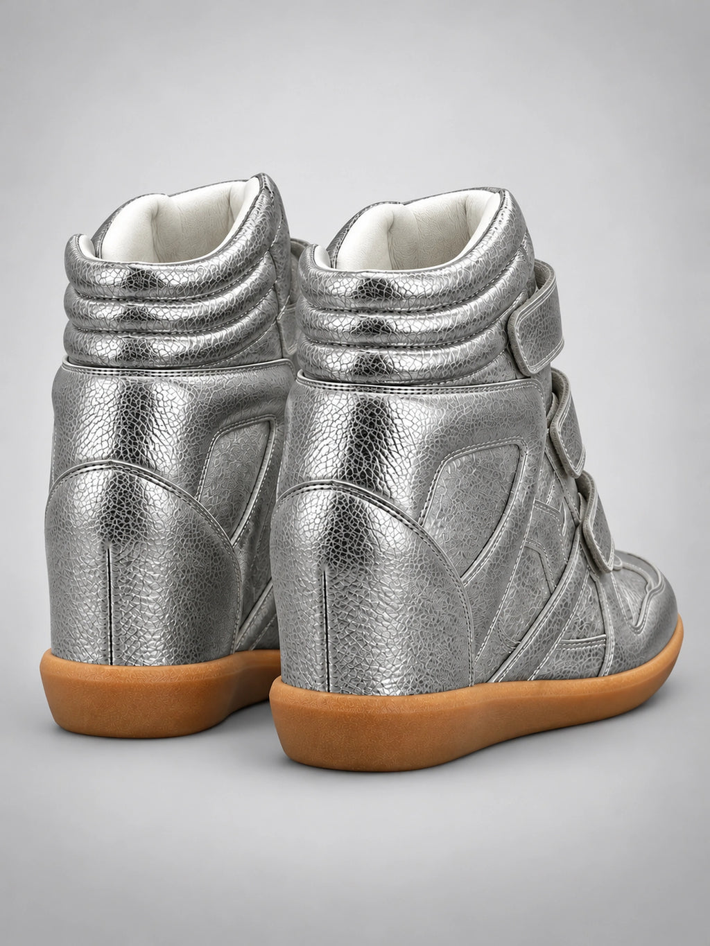 Women's Hidden Wedge Sneaker Boots – Leather Platform in Silver — back view