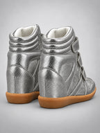 Women's Hidden Wedge Sneaker Boots – Leather Platform in Silver — back view