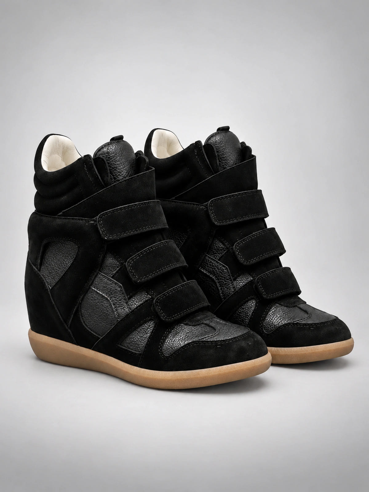 Women's Hidden Wedge Sneaker Boots – Leather Platform in Black — back view