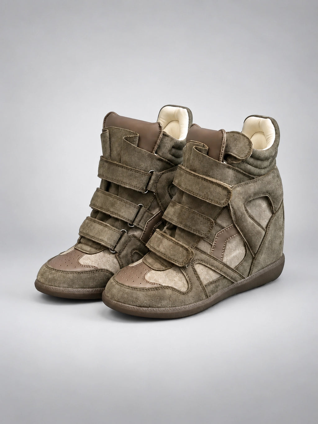 Women's Hidden Wedge Sneaker Boots – Leather Platform in Army Green — back view