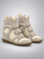 Women's Hidden Wedge Sneaker Boots – Leather Platform in Beige — back view