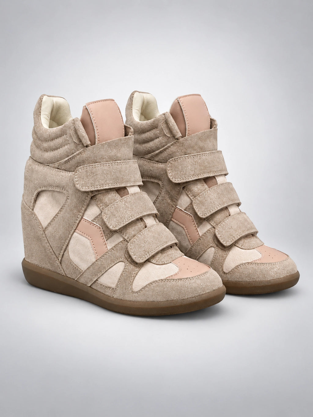 Women's Hidden Wedge Sneaker Boots – Leather Platform in Pink — back view