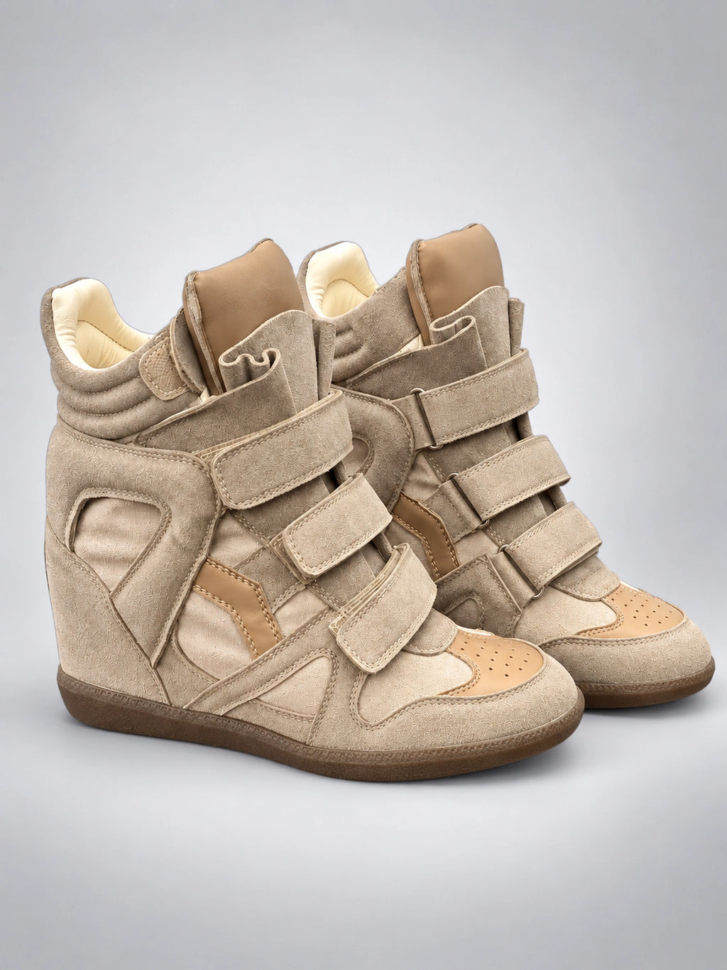 Women's Hidden Wedge Sneaker Boots – Leather Platform in Apricot — back view