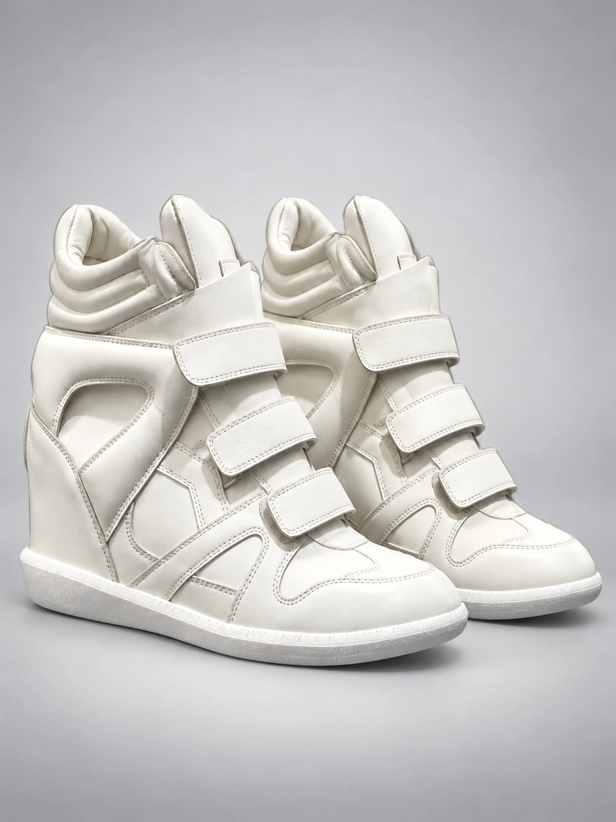 Women's Hidden Wedge Sneaker Boots – Leather Platform in White — back view