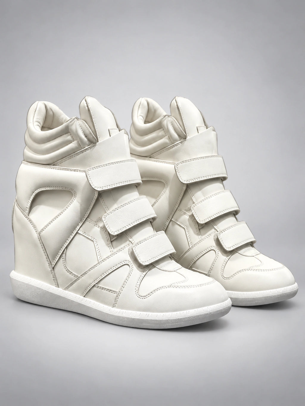 Women's Hidden Wedge Sneaker Boots – Leather Platform in White — back view