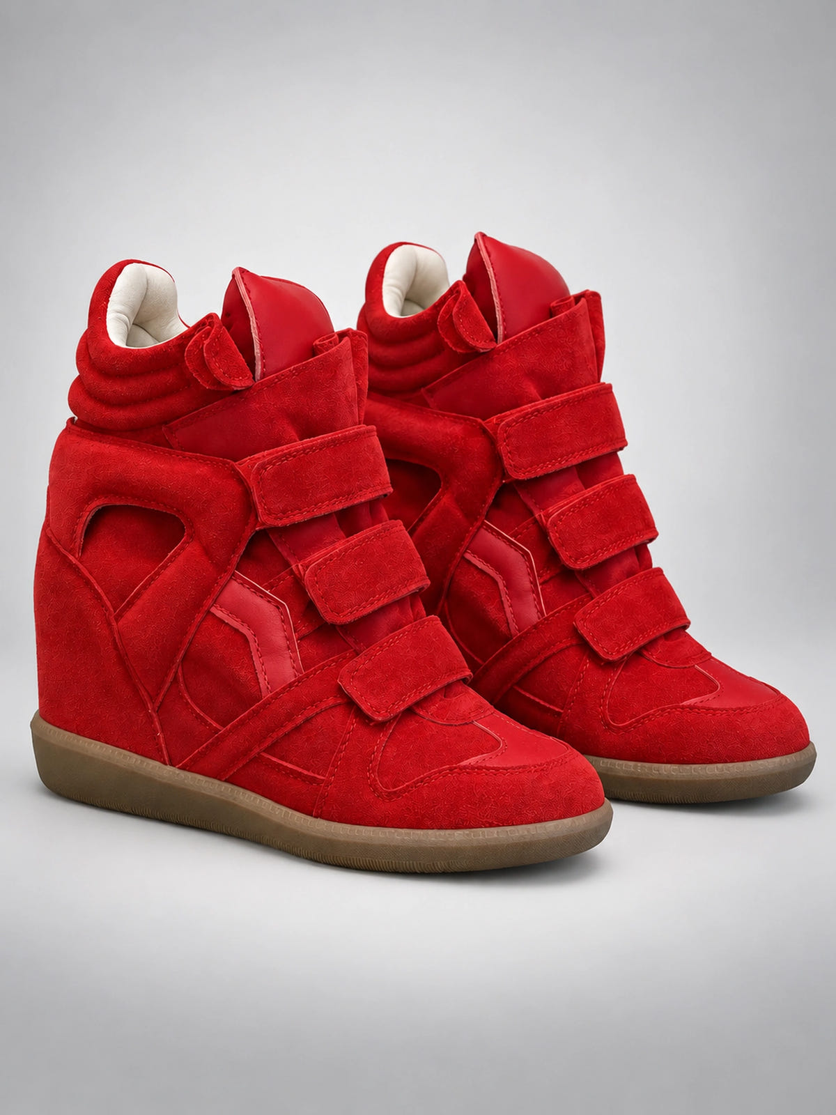 Women's Hidden Wedge Sneaker Boots – Leather Platform in Red — back view
