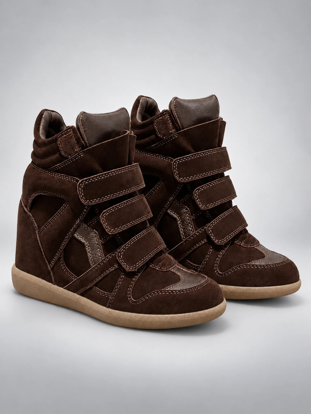Women's Hidden Wedge Sneaker Boots – Leather Platform in Coffee — back view