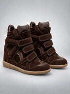 Women's Hidden Wedge Sneaker Boots – Leather Platform in Coffee — back view
