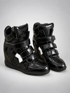 Women's Hidden Wedge Sneaker Boots – Leather Platform in Patent Black — back view