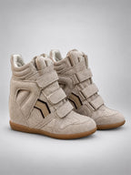 Women's Hidden Wedge Sneaker Boots – Leather Platform in Champagne — back view