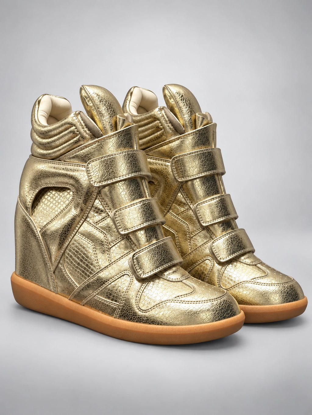 Women's Hidden Wedge Sneaker Boots – Leather Platform in Gold — back view