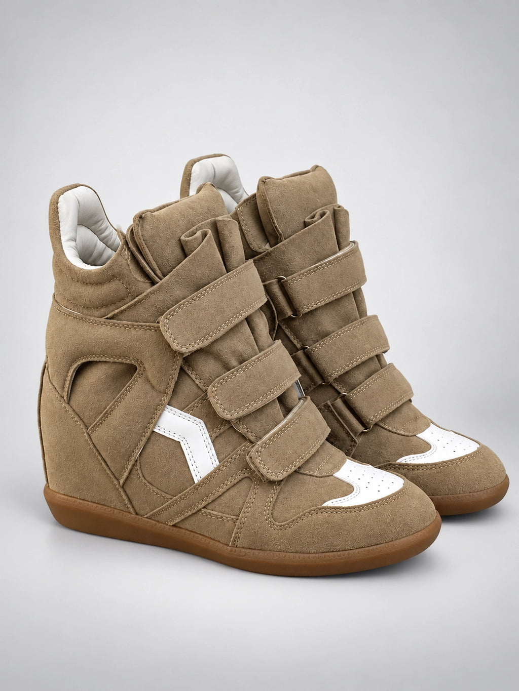 Women's Hidden Wedge Sneaker Boots – Leather Platform in Khaki — back view