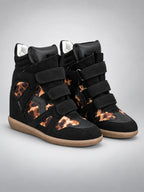 Women's Hidden Wedge Sneaker Boots – Leather Platform in Leopard Print — back view