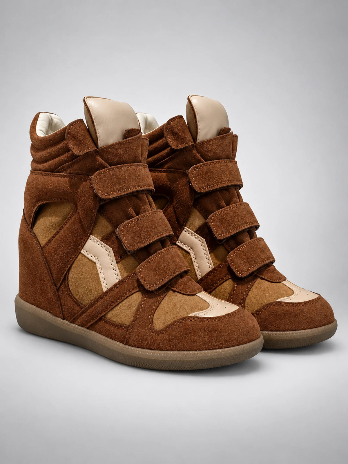 Women's Hidden Wedge Sneaker Boots – Leather Platform in Brown — back view