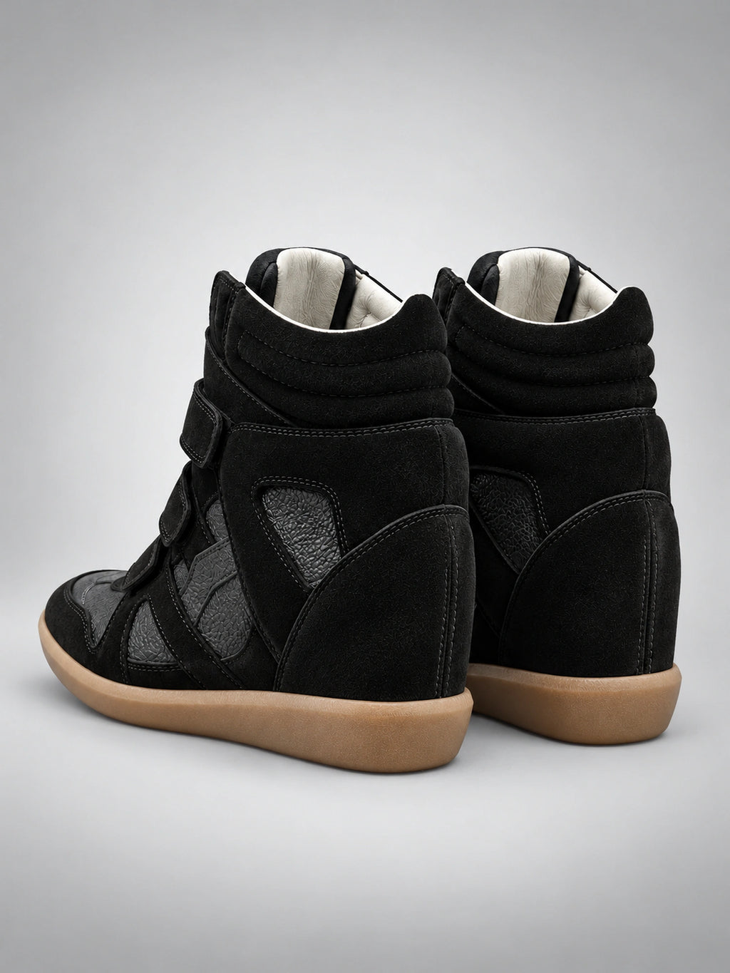 Women's Hidden Wedge Sneaker Boots – Leather Platform in Black — back view