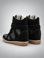 Women's Hidden Wedge Sneaker Boots – Leather Platform in Black — back view