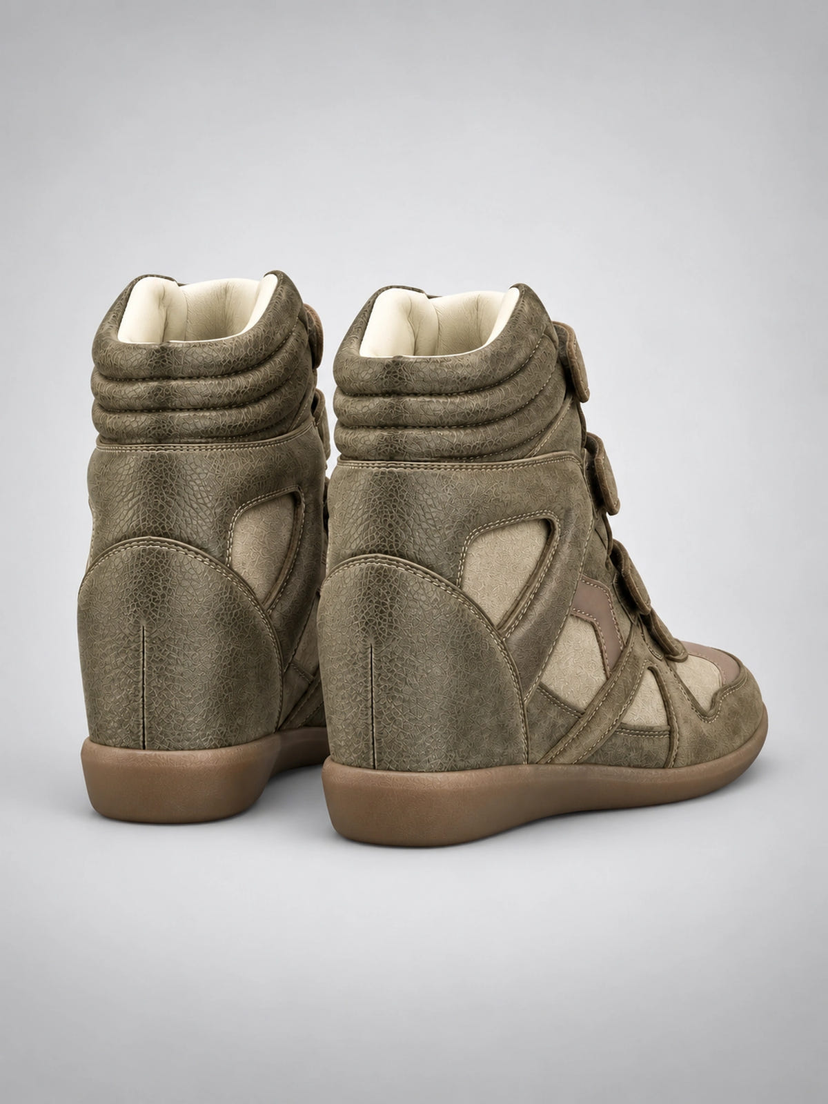 Women's Hidden Wedge Sneaker Boots – Leather Platform in Army Green — back view