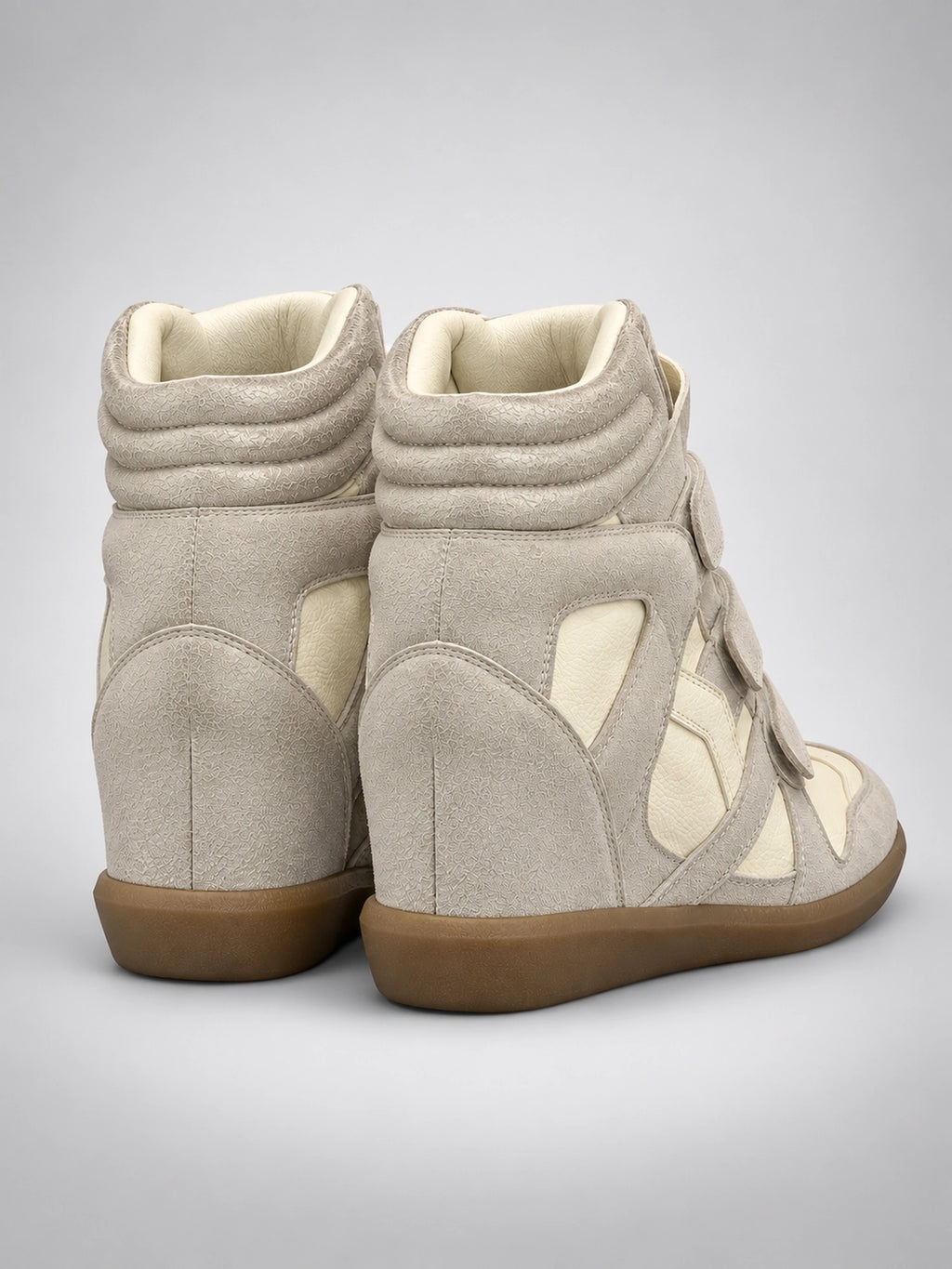 Women's Hidden Wedge Sneaker Boots – Leather Platform in Beige — back view