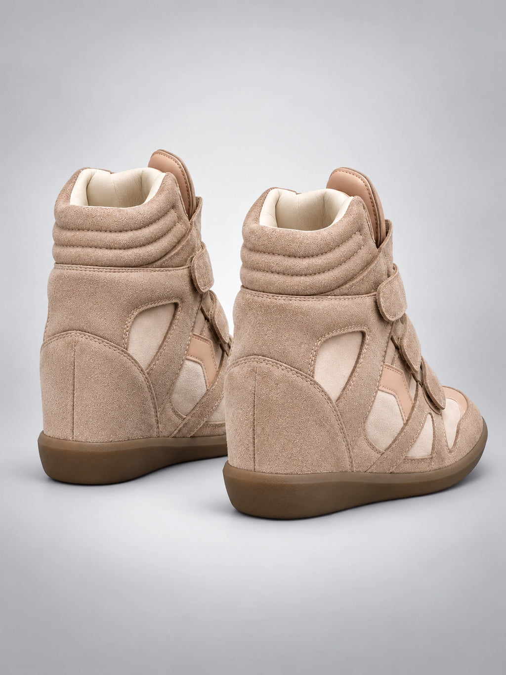 Women's Hidden Wedge Sneaker Boots – Leather Platform in Pink — back view