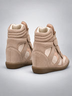 Women's Hidden Wedge Sneaker Boots – Leather Platform in Pink — back view