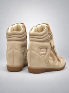 Women's Hidden Wedge Sneaker Boots – Leather Platform in Apricot — back view