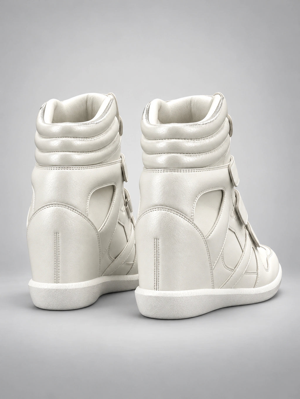 Women's Hidden Wedge Sneaker Boots – Leather Platform in White — back view