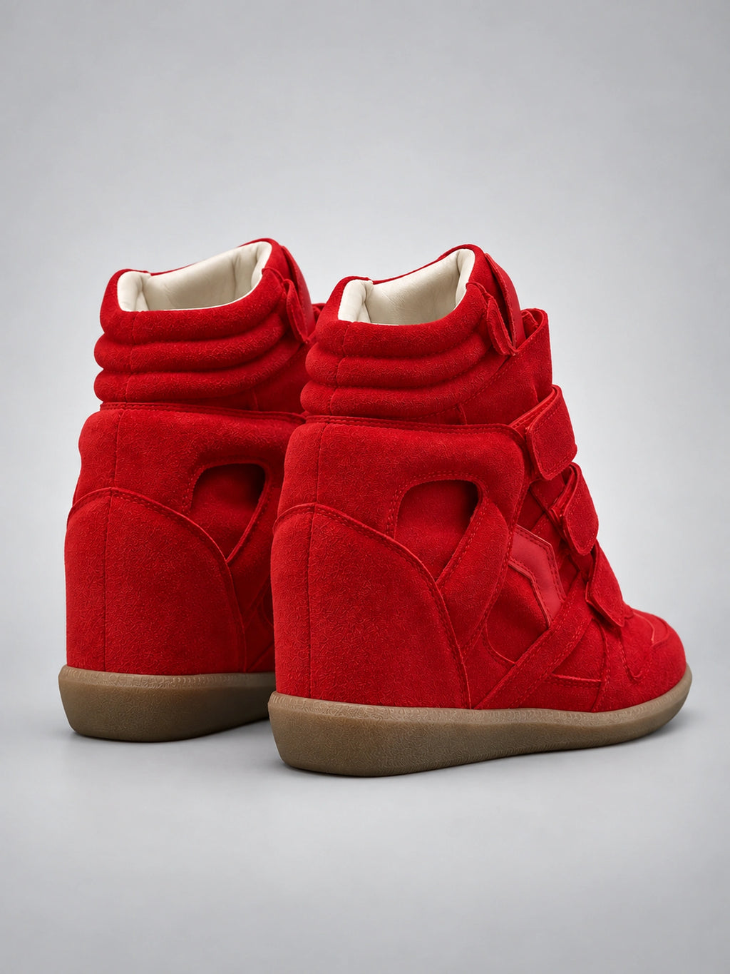 Women's Hidden Wedge Sneaker Boots – Leather Platform in Red — back view