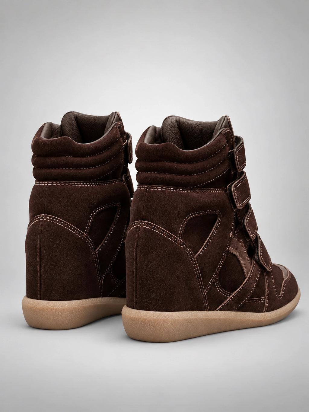 Women's Hidden Wedge Sneaker Boots – Leather Platform in Coffee — back view