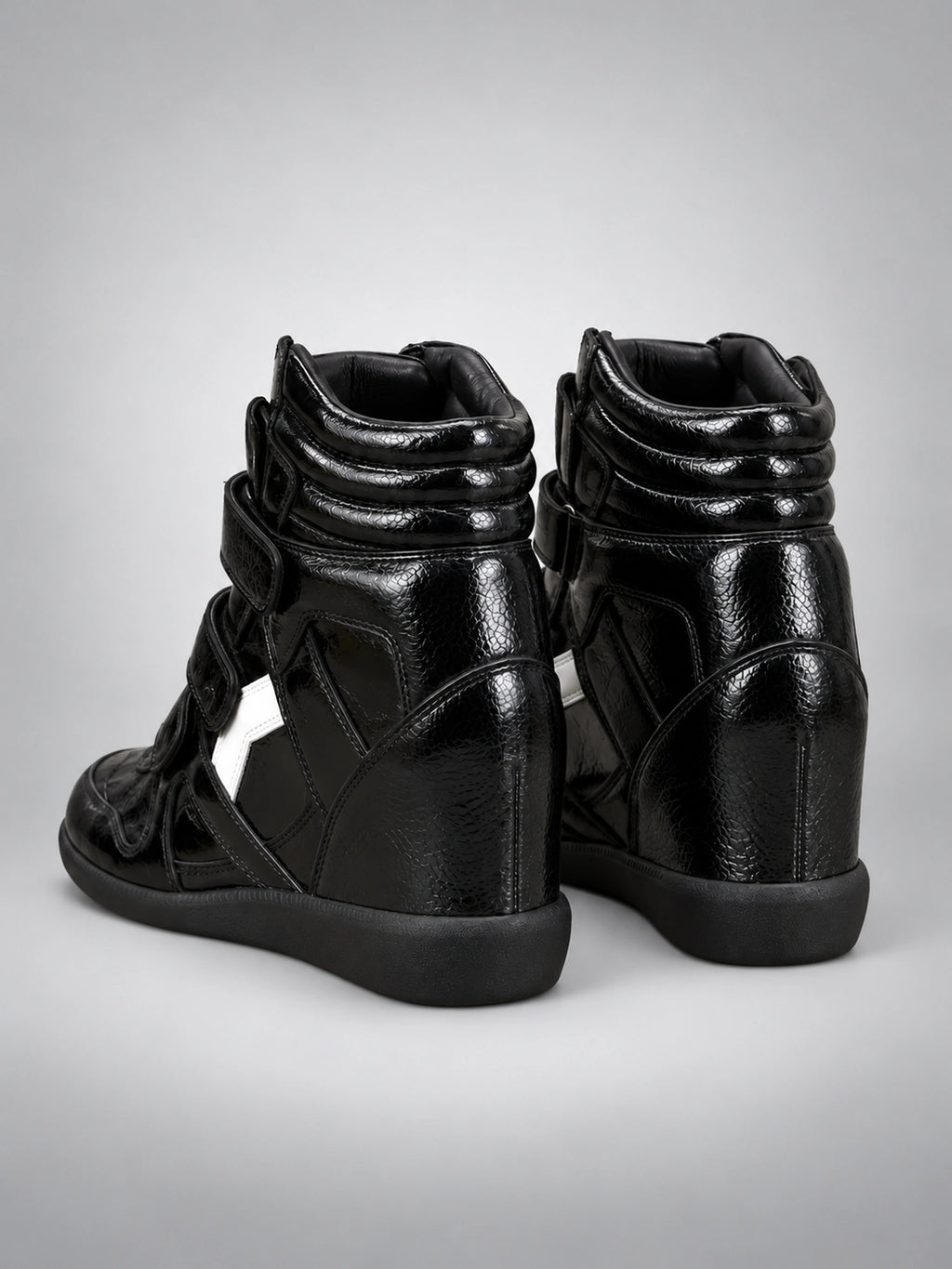 Women's Hidden Wedge Sneaker Boots – Leather Platform in Black — back view