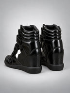 Women's Hidden Wedge Sneaker Boots – Leather Platform in Black — back view