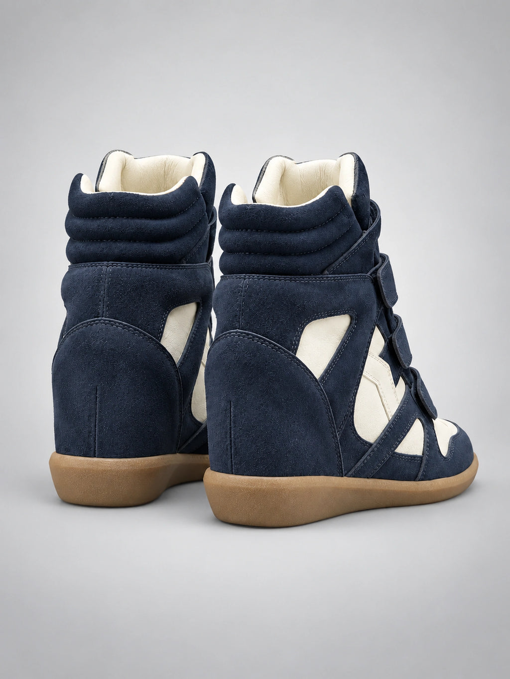 Women's Hidden Wedge Sneaker Boots – Leather Platform in White — back view