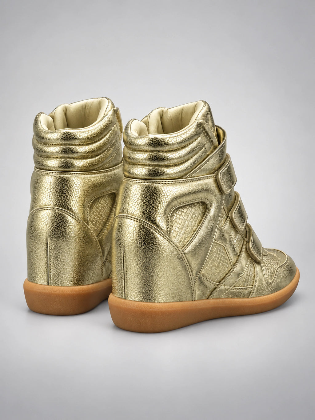 Women's Hidden Wedge Sneaker Boots – Leather Platform in Gold — back view