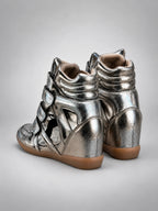 Women's Hidden Wedge Sneaker Boots – Leather Platform in Silver — back view