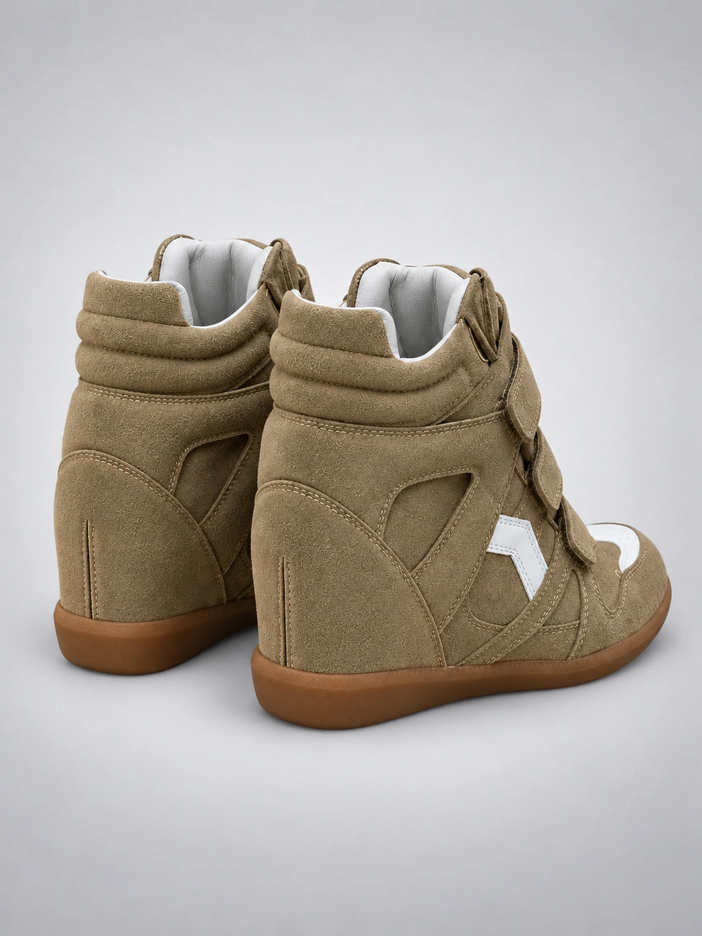 Women's Hidden Wedge Sneaker Boots – Leather Platform in Khaki — back view