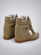 Women's Hidden Wedge Sneaker Boots – Leather Platform in Khaki — back view