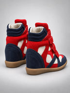 Women's Hidden Wedge Sneaker Boots – Leather Platform in Red — back view