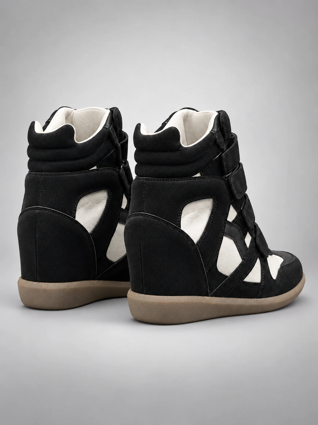 Women's Hidden Wedge Sneaker Boots – Leather Platform in Black — back view