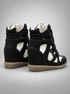 Women's Hidden Wedge Sneaker Boots – Leather Platform in Black — back view