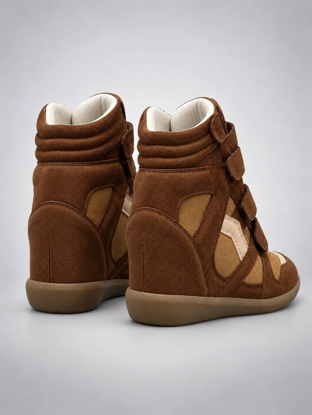 Women's Hidden Wedge Sneaker Boots – Leather Platform in Brown — back view