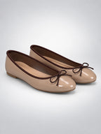 Women's Bow Ballet Flats – Soft Round Toe in Taupe/Brown — back view