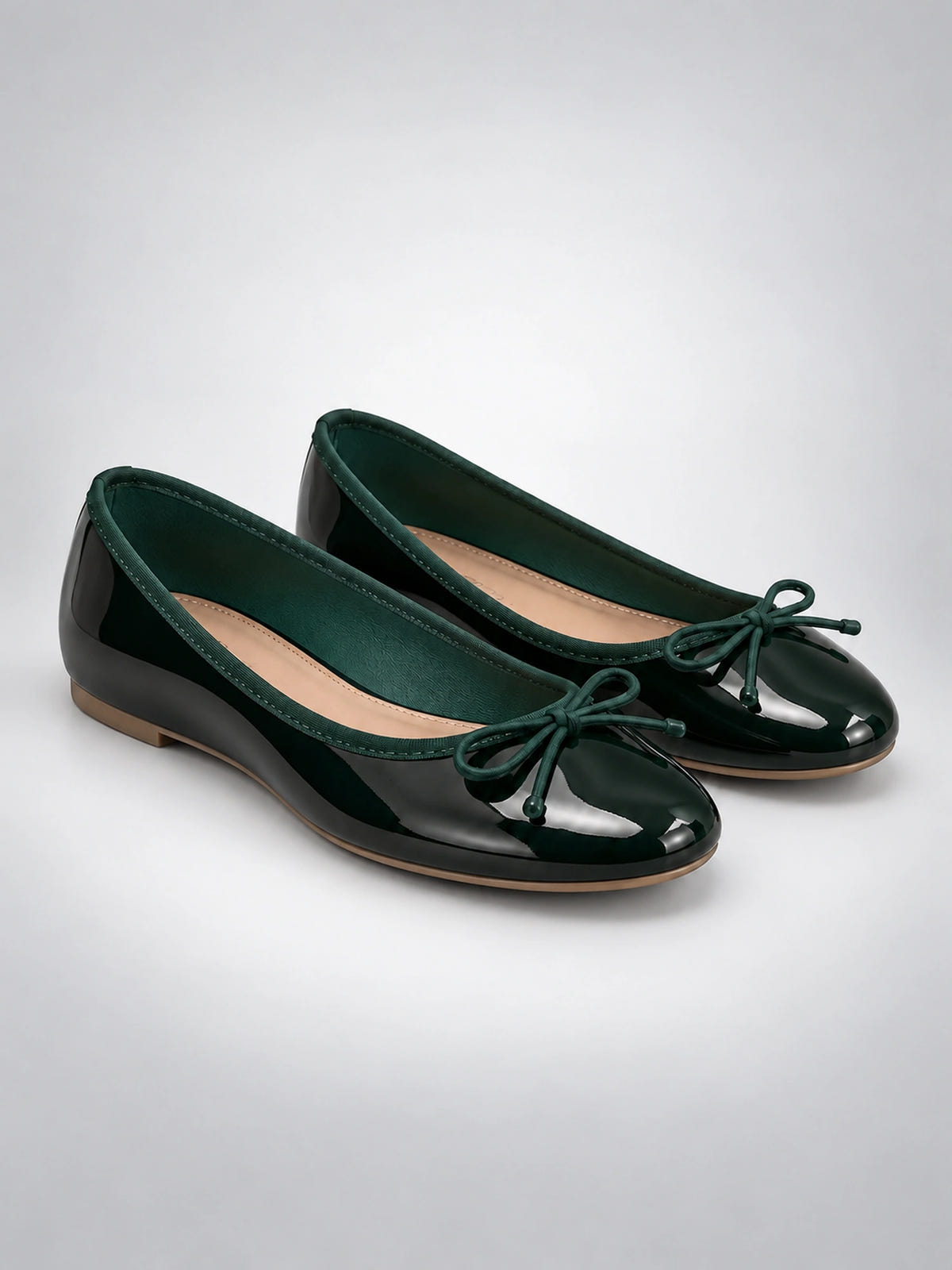 Women's Bow Ballet Flats – Soft Round Toe in Green — back view