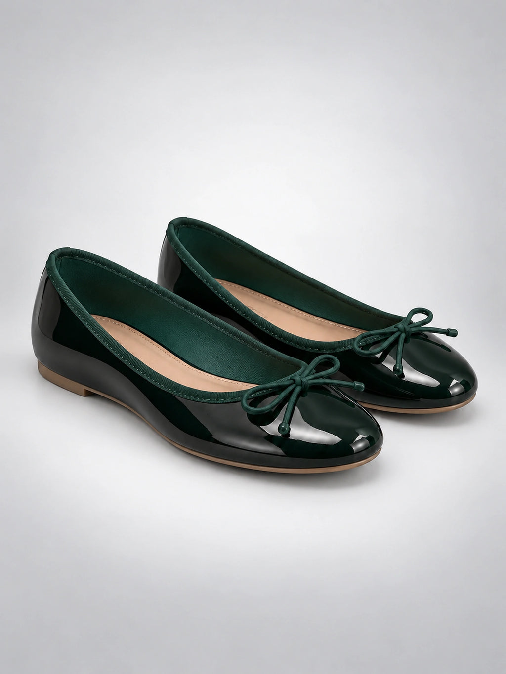 Women's Bow Ballet Flats – Soft Round Toe in Green — back view