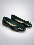 Women's Bow Ballet Flats – Soft Round Toe in Green — back view