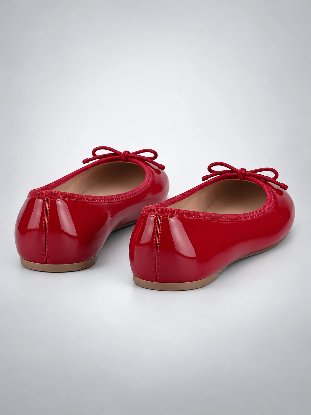 Women's Bow Ballet Flats – Soft Round Toe in Red — back view