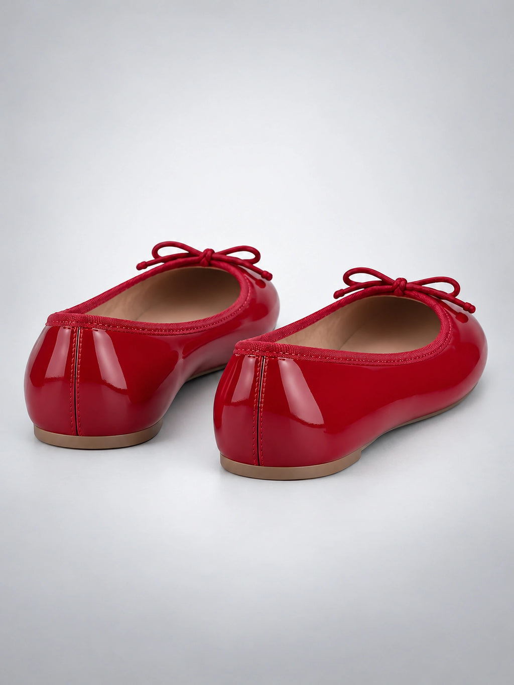 Women's Bow Ballet Flats – Soft Round Toe in Red — back view