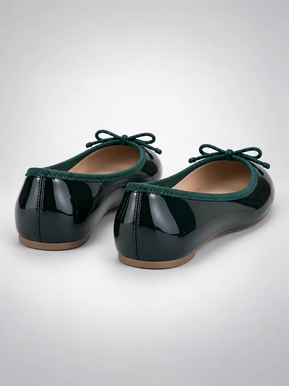 Women's Bow Ballet Flats – Soft Round Toe in Green — back view