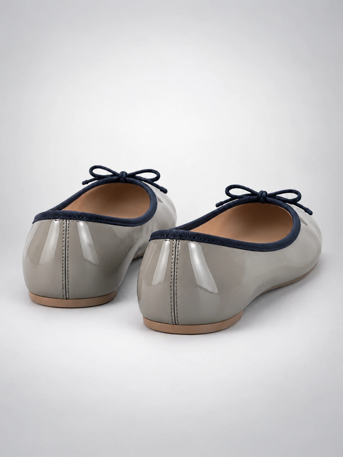 Women's Bow Ballet Flats – Soft Round Toe in Blue/Navy — back view