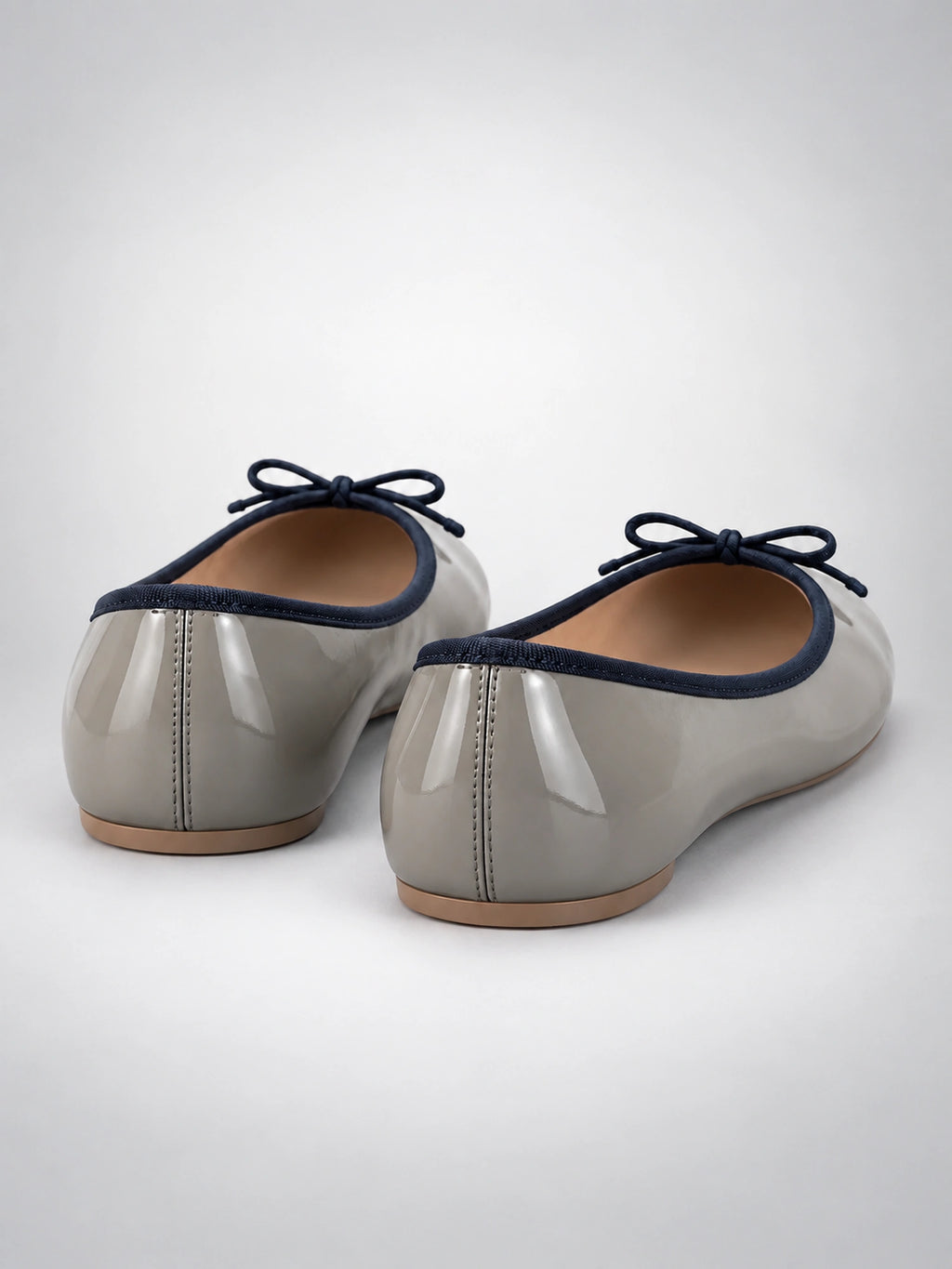 Women's Bow Ballet Flats – Soft Round Toe in Blue/Navy — back view
